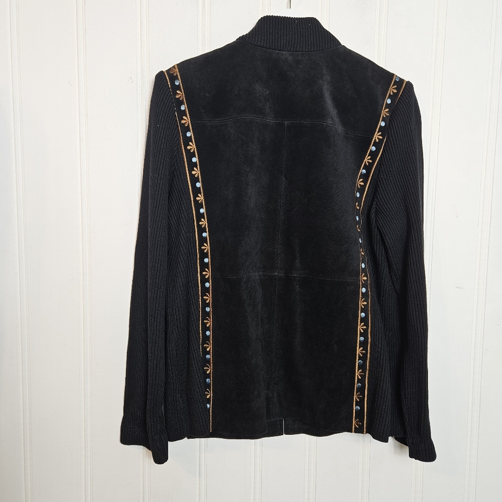 Bob Mackie Wearable Art Embroidered Black Suede Leather Full-Zip Jacket Womens M - Picture 9 of 16